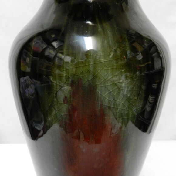 Vintage Chinese Art Pottery Flambe Glazed Red Oxblood 13.5"  Tall Vase ombre - Picture 4 of 12